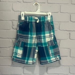 Gymboree Teal and White Plaid Cargo Shorts size 7